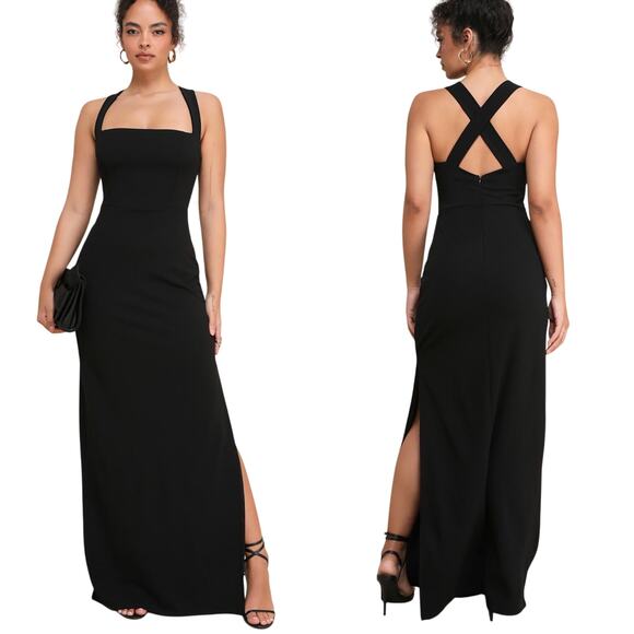 Lulus Glamorous Dedication Black Sleeveless Column Maxi Dress size L NWT - Picture 1 of 7